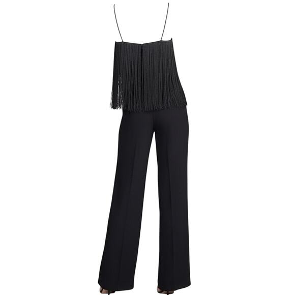 Club Monaco Fringe Black Thin Strap Jumpsuit Size 8 NWT Wide Leg MSRP $329 - Picture 2 of 4